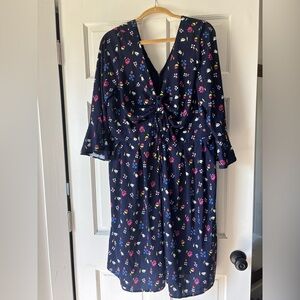 Eloquii Navy Floral Tie-Front Midi Dress 18